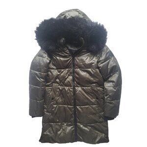 DKNY Women's Girls' Faux-Fur-Trim Hooded Puffer Coat in Olive Green Size XXS